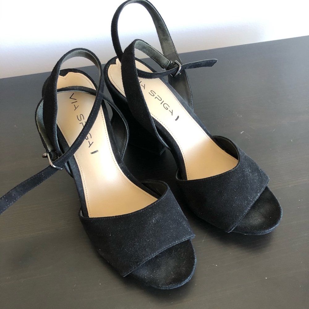 Via Spiga Suede and Leather Block Heels